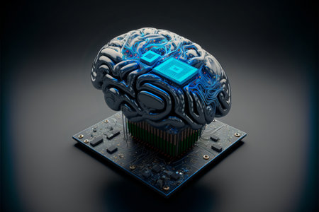 Human brain with neural interface.Artificial intelligence concept.AI generated.の素材