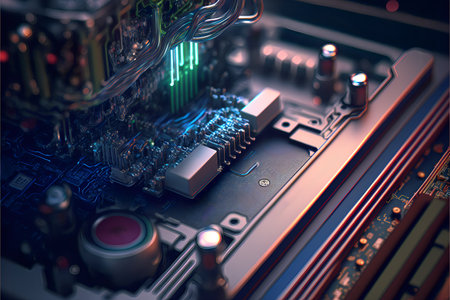 Abstract glowing microchip with processor.Computer hardware.AI generatedの素材