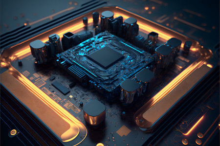 Abstract glowing microchip with processor.Computer hardware.AI generatedの素材
