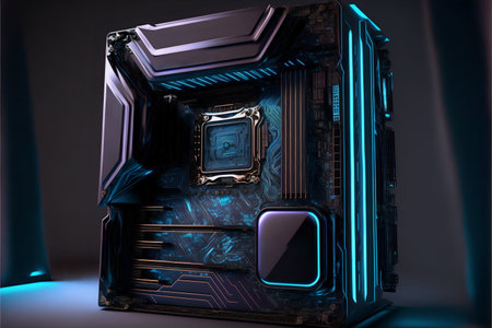 Computer motherboard with processor socket. Computer hardware. AI generatedの素材