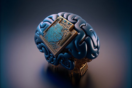 Human brain with neural interface.Artificial intelligence concept.AI generated.の素材
