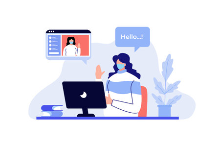 People in video conferences with computer. New normal concept, Social distancingのイラスト素材