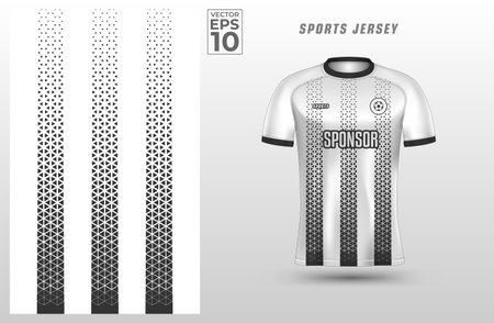 Black White t-shirt sport design template with polygon triangle pattern for soccer jersey. Sport uniform in front view. Shirt mock up for sport club. Vector Illustrationのイラスト素材
