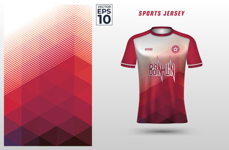 T-shirt sport design template with geometric triangles pattern for soccer jersey. Sport uniform in front view. Shirt mock up for sport club. Vector Illustrationのイラスト素材