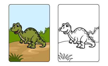 Cute dinosaur cartoon character line art for kids coloring page book vector illustrationのイラスト素材
