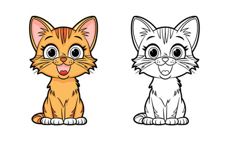 Cute cat cartoon character line art coloring pages book for kids vector illustrationのイラスト素材