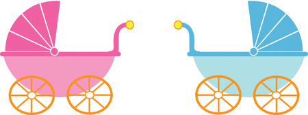 girl and boy baby strollersのイラスト素材