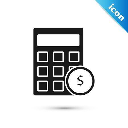 Black Calculator with dollar symbol icon isolated on white background. Money saving concept. Accounting symbol.  Vector Illustrationのイラスト素材