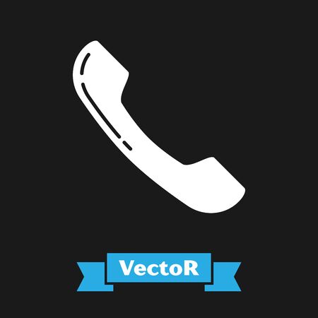 White Telephone handset icon isolated on black background. Phone sign. Vector Illustrationのイラスト素材