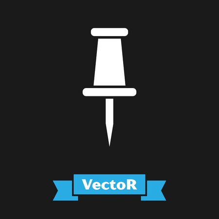 White Push pin icon isolated on black background. Thumbtacks sign. Vector Illustrationのイラスト素材