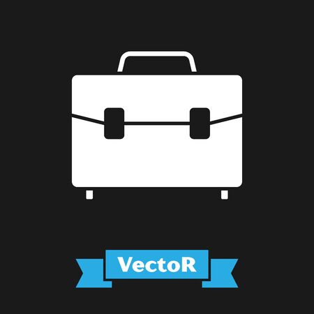 White Briefcase icon isolated on black background. Business case sign. Business portfolio. Vector Illustrationのイラスト素材