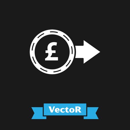 White Coin money with pound sterling symbol icon isolated on black background. Banking currency sign. Cash symbol. Vector Illustrationのイラスト素材