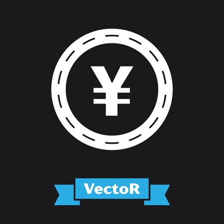 White Coin money with Yen symbol icon isolated on black background. Banking currency sign. Cash symbol. Vector Illustrationのイラスト素材