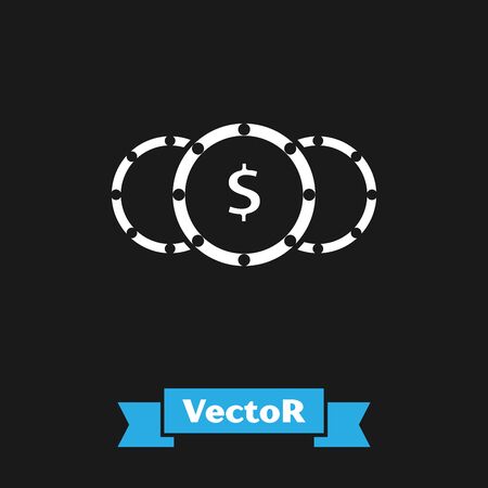 White Coin money with dollar symbol icon isolated on black background. Banking currency sign. Cash symbol. Vector Illustrationのイラスト素材