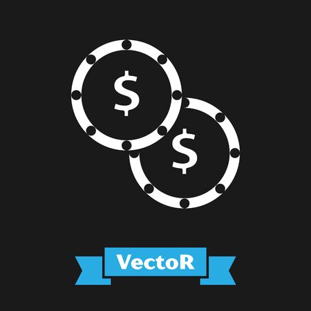 White Coin money with dollar symbol icon isolated on black background. Banking currency sign. Cash symbol. Vector Illustrationのイラスト素材