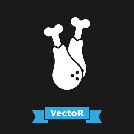 White Chicken leg icon isolated on black background. Chicken drumstick. Vector Illustrationのイラスト素材