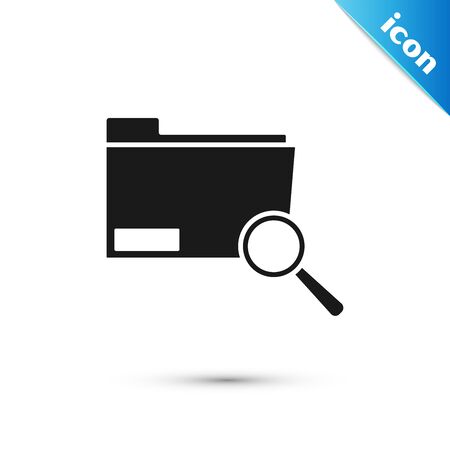 Black Search concept with folder icon isolated on white background. Magnifying glass and document. Data and information sign. Vector Illustrationのイラスト素材