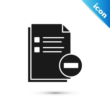 Black Document with minus icon isolated on white background. Clear document. Remove file document. Delete information file. Vector Illustrationのイラスト素材