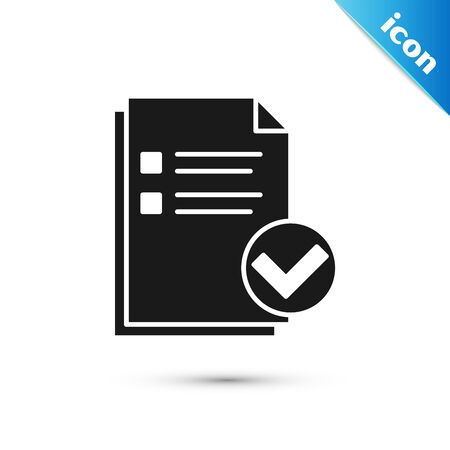 Black Document and check mark icon isolated on white background. Checklist icon. Business concept. Vector Illustrationのイラスト素材