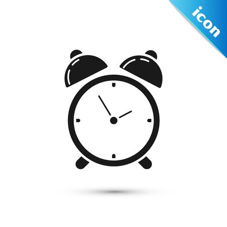 Black Alarm clock icon isolated on white background. Wake up, get up concept. Time sign. Vector Illustrationのイラスト素材