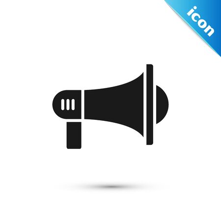 Black Megaphone icon isolated on white background. Loud speach alert concept. Bullhorn for Mouthpiece scream promotion. Vector Illustrationのイラスト素材
