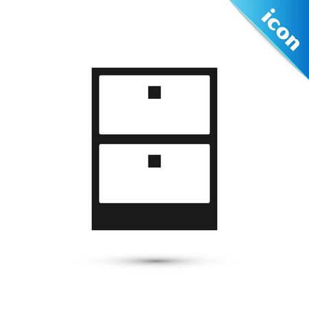 Black Archive papers drawer icon isolated on white background. Drawer with documents. File cabinet drawer. Office furniture. Vector Illustrationのイラスト素材