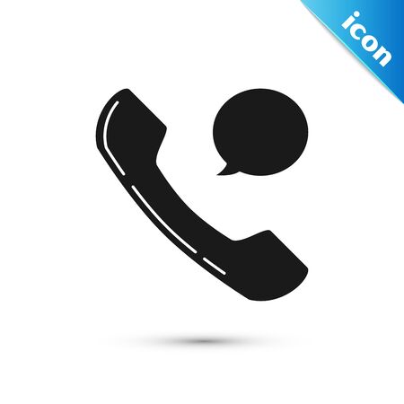 Black Telephone handset and speech bubble chat icon isolated on white background. Phone sign. Vector Illustrationのイラスト素材