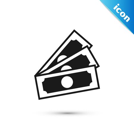 Black Stacks paper money cash icon isolated on white background. Money banknotes stacks. Bill currency. Vector Illustrationのイラスト素材