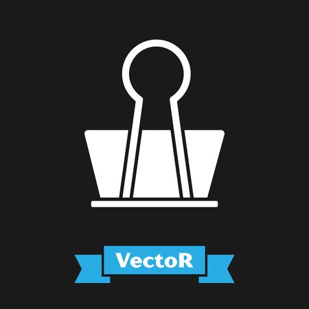 White Binder clip icon isolated on black background. Paper clip. Vector Illustrationのイラスト素材