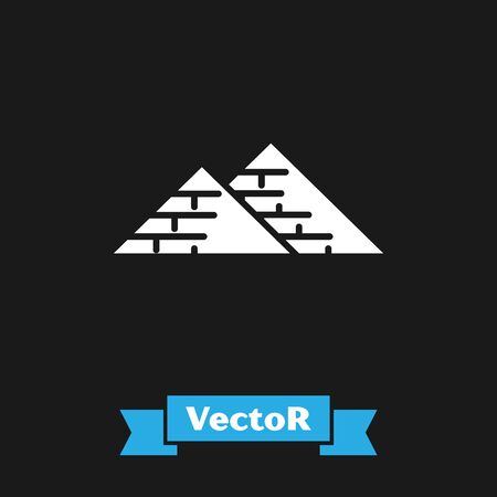 White Egypt pyramids icon isolated on black background. Symbol of ancient Egypt. Vector Illustrationのイラスト素材