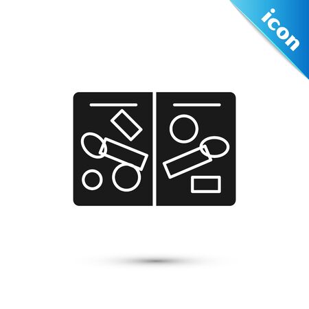 Black Passport pages with visa stamps icon isolated on white background. Opened foreign passport with custom visa stamps. Travel concept.  Vector Illustrationのイラスト素材