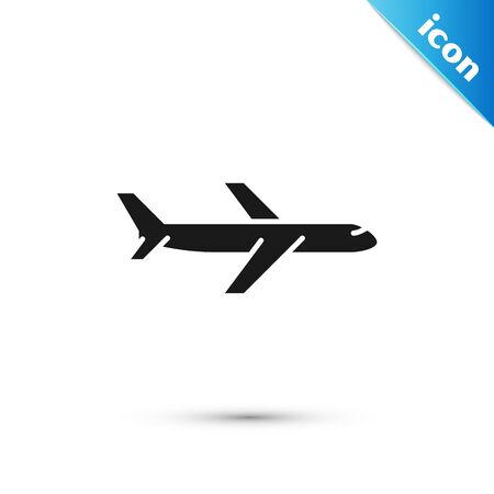 Black Plane icon isolated on white background. Flying airplane icon. Airliner sign.  Vector Illustrationのイラスト素材