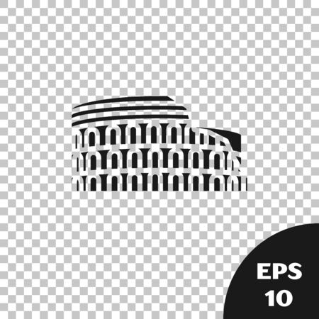 Black Coliseum in Rome, Italy icon isolated on transparent background. Colosseum sign. Symbol of Ancient Rome, gladiator fights. Vector Illustrationのイラスト素材
