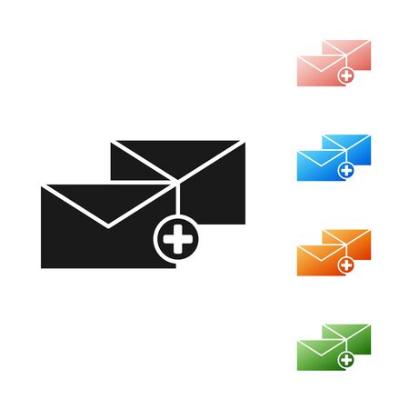 Black Envelope icon isolated on white background. Received message concept. New, email incoming message, sms. Mail delivery service. Set icons colorful. Vector Illustrationのイラスト素材
