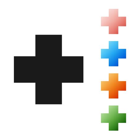Black Cross hospital medical icon isolated on white background. First aid. Diagnostics symbol. Medicine and pharmacy sign. Set icons colorful. Vector Illustrationのイラスト素材