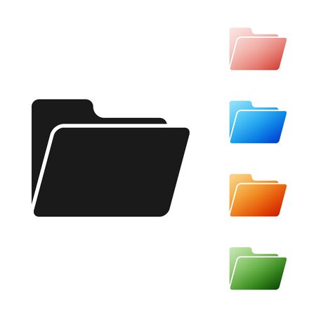 Black Document folder icon isolated on white background. Accounting binder symbol. Bookkeeping management. Set icons colorful. Vector Illustrationのイラスト素材