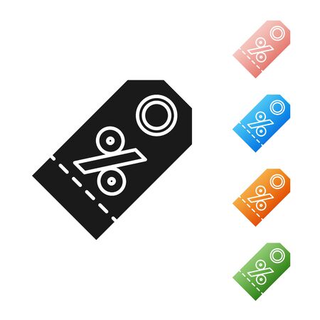 Black Discount percent tag icon isolated on white background. Shopping tag sign. Special offer sign. Discount coupons symbol. Set icons colorful. Vector Illustrationのイラスト素材