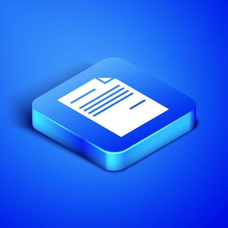 Isometric Document icon isolated on blue background. File icon. Checklist icon. Business concept. Blue square button. Vector Illustrationのイラスト素材
