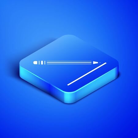 Isometric Pencil with eraser and line icon isolated on blue background. Education sign. Drawing and educational tools. School office symbol. Blue square button. Vector Illustrationのイラスト素材