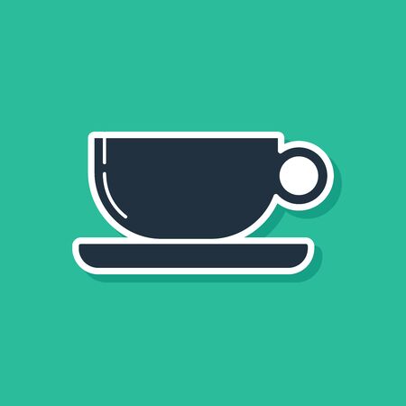 Blue Coffee cup flat icon isolated on green background. Tea cup. Hot drink coffee. Vector Illustrationのイラスト素材