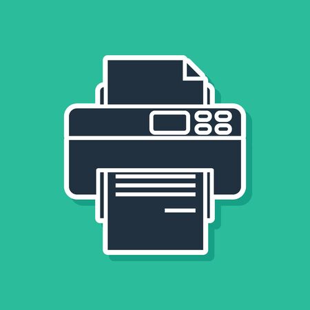 Blue Printer icon isolated on green background. Vector Illustrationのイラスト素材