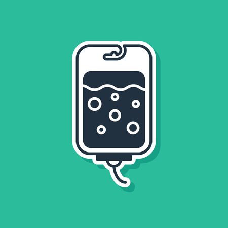 Blue IV bag icon isolated on green background. Blood bag icon. Donate blood concept. The concept of treatment and therapy, chemotherapy. Vector Illustrationのイラスト素材