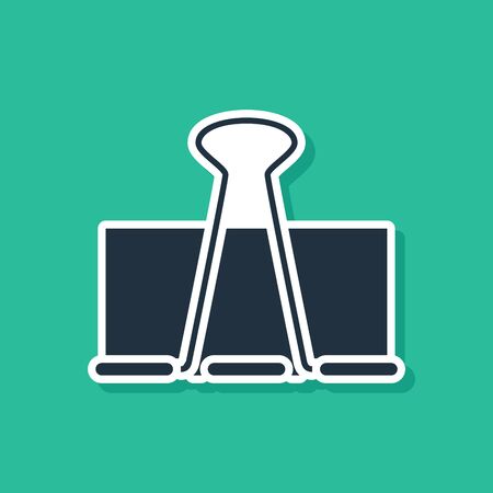 Blue Binder clip icon isolated on green background. Paper clip. Vector Illustrationのイラスト素材