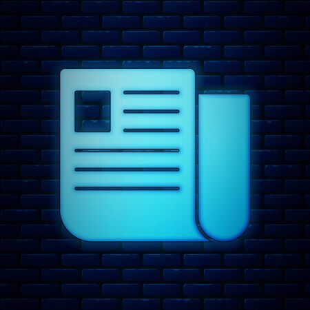 Glowing neon File document icon isolated on brick wall background. Checklist icon. Business concept. Vector Illustrationのイラスト素材