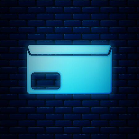 Glowing neon Envelope icon isolated on brick wall background. Email message letter symbol. Vector Illustrationのイラスト素材