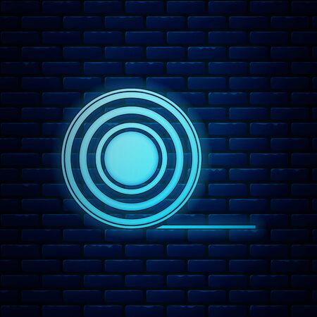 Glowing neon Scotch icon isolated on brick wall background. Roll of adhesive tape for work and repair. Sticky packing tape. Office tool and stuff. Vector Illustrationのイラスト素材
