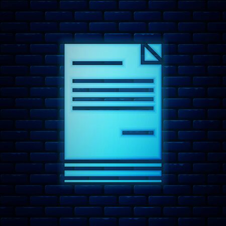 Glowing neon Document icon isolated on brick wall background. File icon. Checklist icon. Business concept. Vector Illustrationのイラスト素材