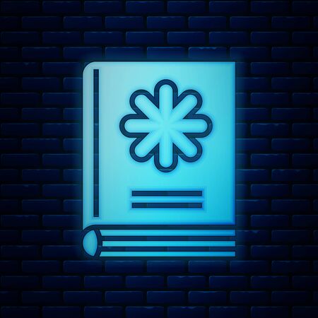 Glowing neon Medical book icon isolated on brick wall background. Vector Illustrationのイラスト素材
