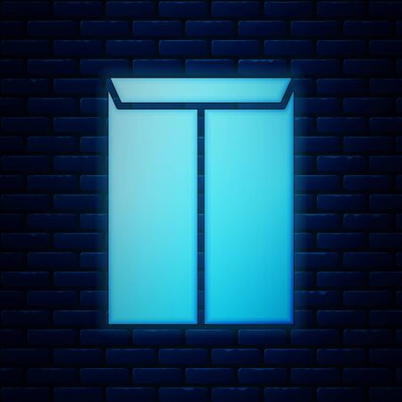 Glowing neon Envelope icon isolated on brick wall background. Email message letter symbol. Vector Illustrationのイラスト素材