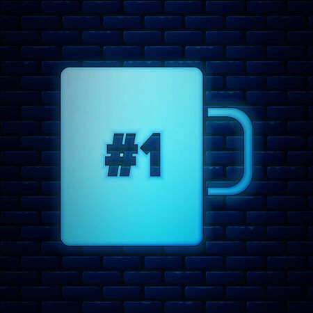 Glowing neon Coffee cup flat icon isolated on brick wall background. Tea cup. Hot drink coffee. Vector Illustrationのイラスト素材